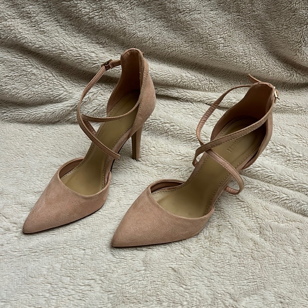 Pink suede high heels